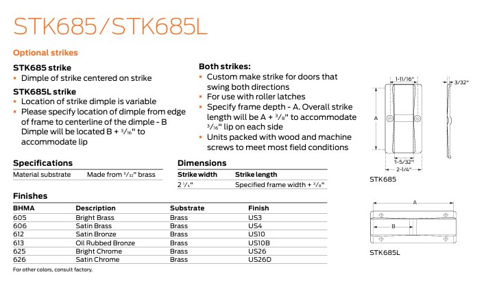 Ives - STK685L Double Acting Brass Strike