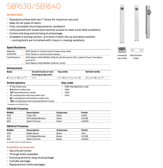 Ives - SB1630 Heavy Duty Steel Locking Surface Bolt