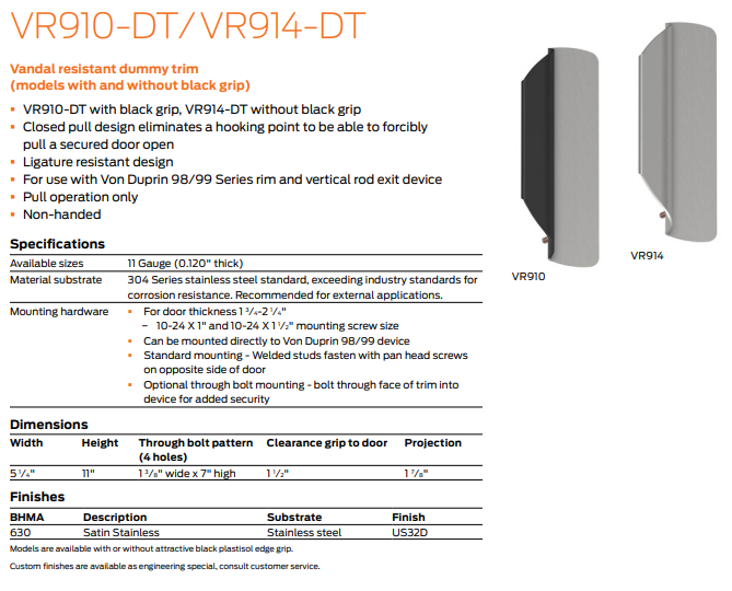 Ives VR910-DT / VR914-DT Vandal Resistant Dummy Trim